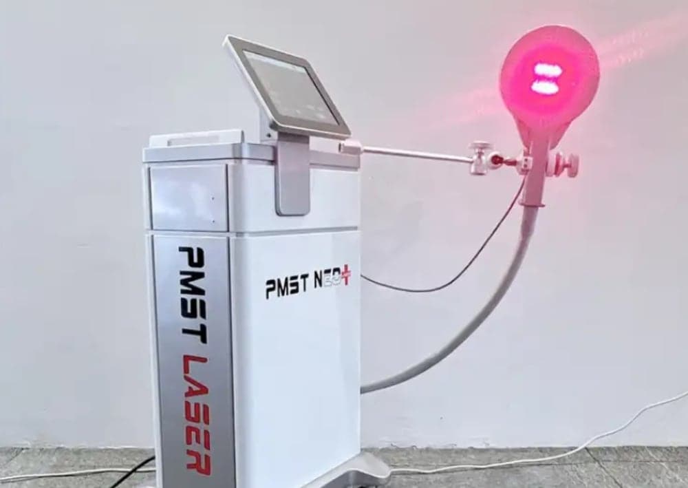 The PMST NEO magnetic stimulator with its laser head
